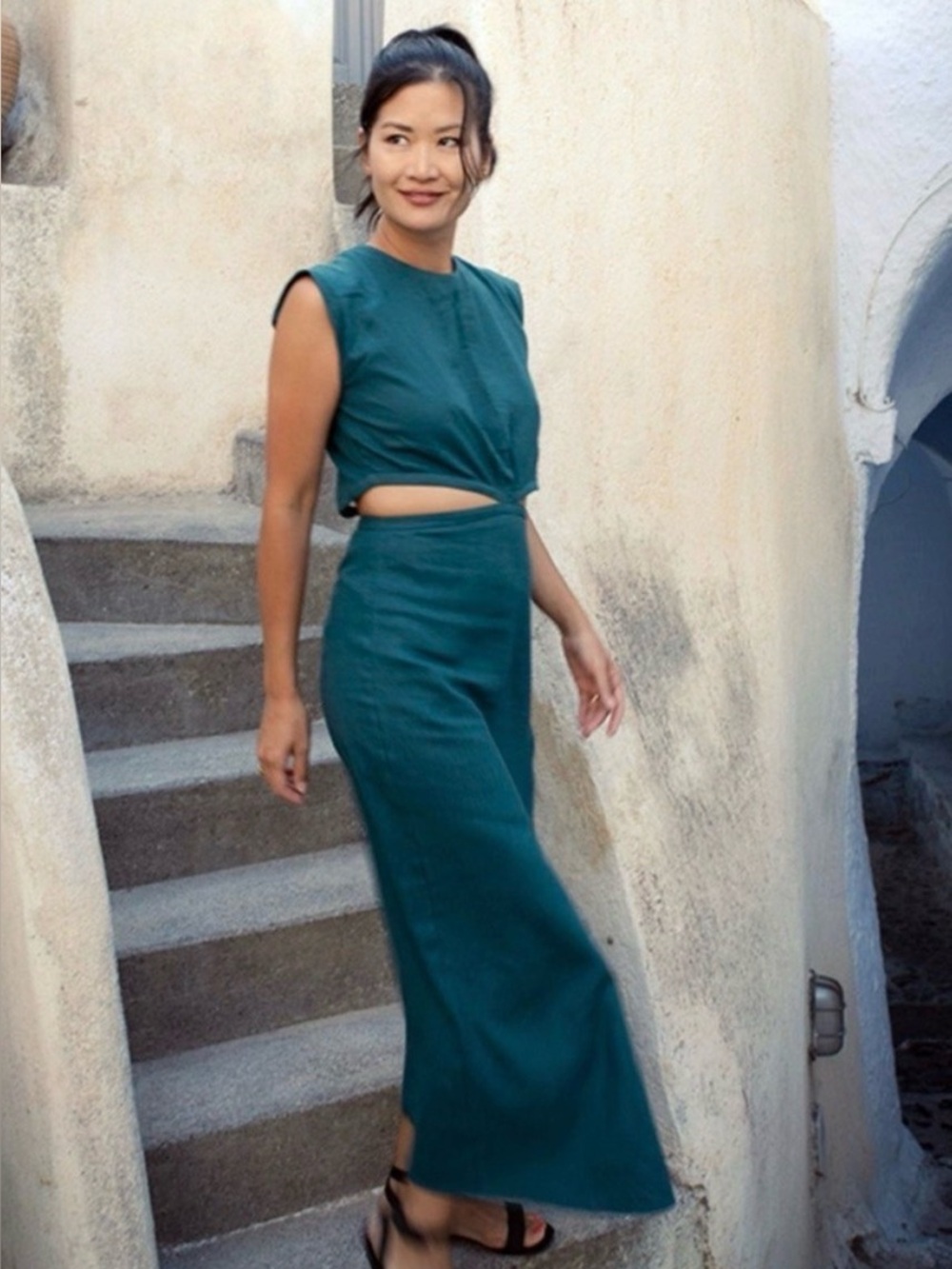 NWT Zara Emerald Green Cutout Midi Dress